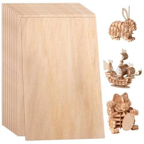 VIDETOL 10 Pcs Balsa Wood Sheets, 400x250x5mm Plywood Sheets, Unfinished Basswood Sheets for DIY Crafts Projects, Woodcraft Model, Pyrography, Painting and Engraving