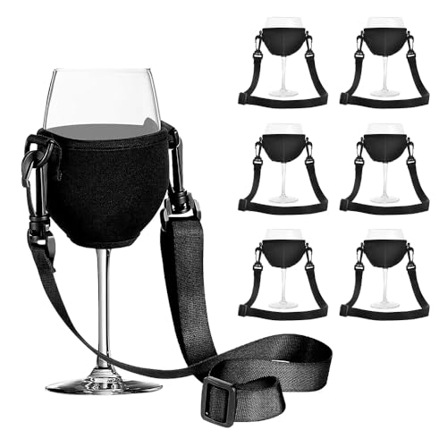 Jonuin Soportes de Copas de Vino para Cuello, Cuelga Copas con Cordón, Soporte para Copas de Vino para cumpleaños, Bodas, Picnics y Fiestas (Negro)