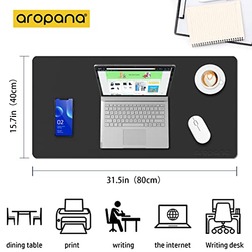 Image of AROPANA Vegan Leather Desk Mat | Large Reversible Mouse Pad & Computer Table Protector | Dual-Side Waterproof Extended Laptop Pad with Edge-Stitched Design (80x40CM, Black and Red)