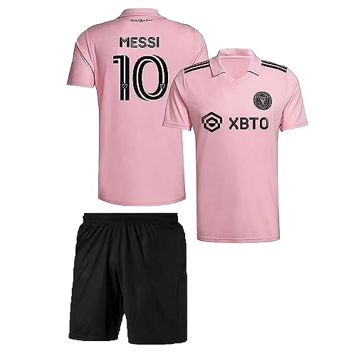 Image of Sports Soccer Messi 10 Pink Inter Jersey Set Football T-Shirt with Shorts (Kid's, Boy's & Men's)