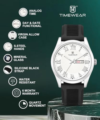 Image of TIMEWEAR Roman Track Dial, Day & Date Functioning, Silicone Strap Analog Watch for Men