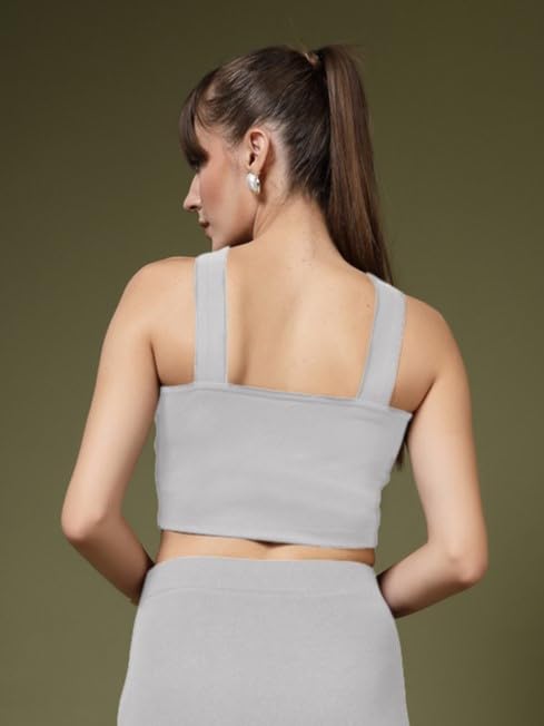 Image of OOMPH! Women Stretchable Relaxed Fit Crop Top With Stylised Shoulder Straps