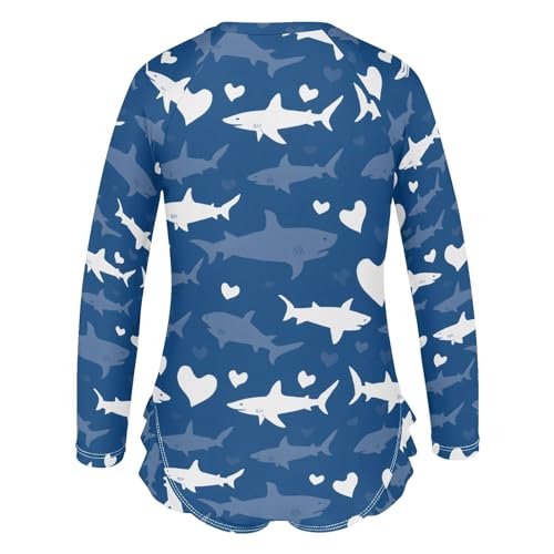 ALAZA White Shark Fish Heart Blue Girls One Piece Swimsuit Long Sleeve Rash Guard Swimsuits UV 50+ Swimwear Zipper3