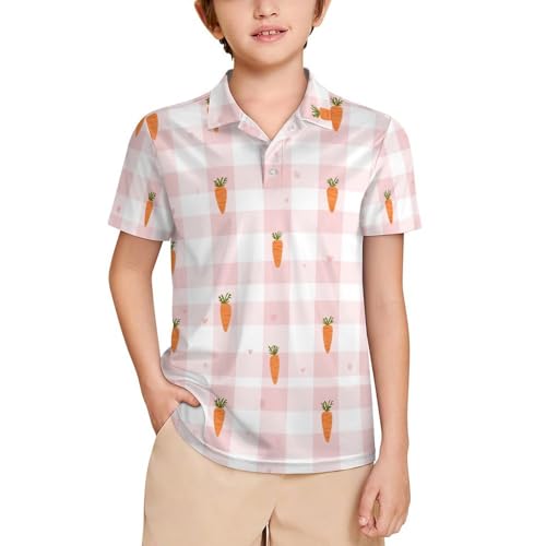 Boys' Classic Polo Shirts Short Sleeve Moisture-Wicking Golf & Tennis Shirts for Youth Teens Floral-Patterned Carrots