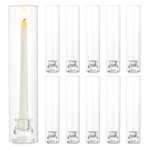 Inweder Bougeoirs Cylindrique en Verre: 10 pcs Support pour Bougies Coniques Transparent Chandelier avec 30.5cm Hauteur Couvercle pour Noël Mariage Centre de Table Fête Cheminée Décoration d'intérieur