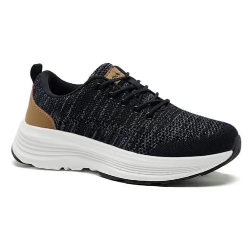 Women's Orthopedic Walking Shoes for Diabetic Recovery: Soft Arch Support Sneakers for Outside Actives, Ergonomic Casual Tendonitis Sneakers Add Height Black Grey Size 9.5