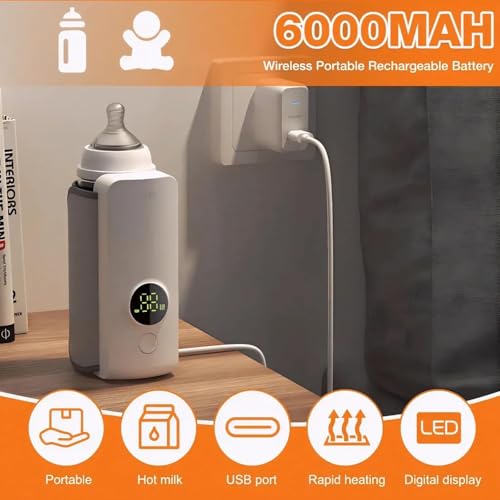 Image of Baby Bottle Warmer Portable Cordless Milk Heater with Digital Temperature Display - Waterless Fast Heating Bottle Warmer for Breast Milk & Formula, Travel Friendly Feeding Warmer with USB Charging