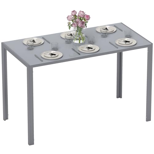 HOMCOM Mesa de Comedor de Cristal, Mesa Rectangular para 4-6 Personas con Patas de Metal, para Cocina, Salón, 120x60x75 cm, Gris