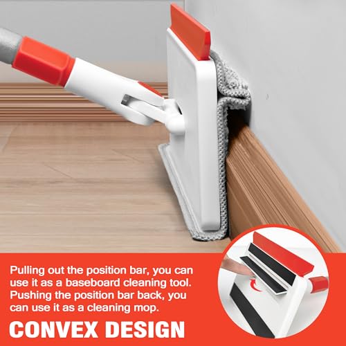 JEHONN Wischmopp Fliesenreiniger Gerät mit Langem Griff 142 cm, Wand und Fußleisten Reiniger, 4-in-1 Fliesen Reinigungsgerät mit 1 Bürste, 2 Chenille, 2 Mikrofaserpads für Fußbodenleiste – Bild 3