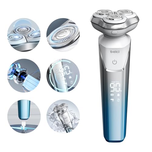 Men's Shaver Electric Rotary Razor 3D Floating Cutter Head Type-c One Hour Fast Charge Waterproof Razor with Led Display Wet Dry Shaving X3 Series Gift for Dad Husband Boy Friends
