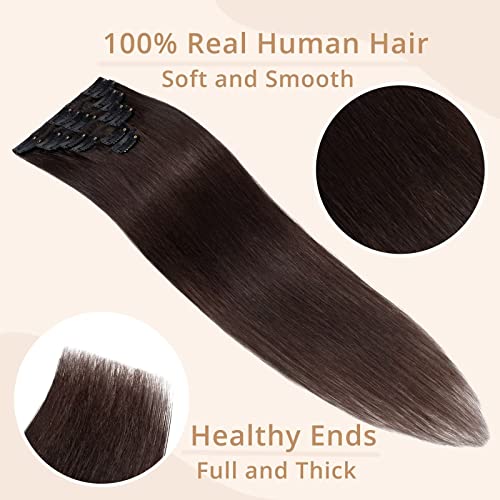 TESS Clip in Hair Extensions Real Human Hair Brown Remy Seamless 8 Pieces Straight Short for Women/Girls (#02 Dark Brown, 08 Inch 45g) - Image 4