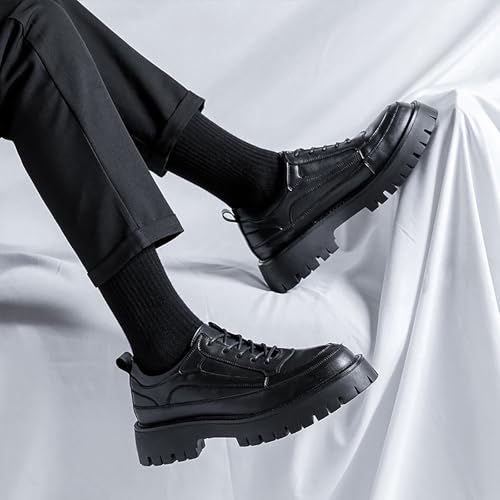 Men's Leather Round Toe Platform Business Oxfords Fashion Classic Lace-Up Comfortable Lug Sole Dress Shoes for Office Prom Evening Wedding Party 7