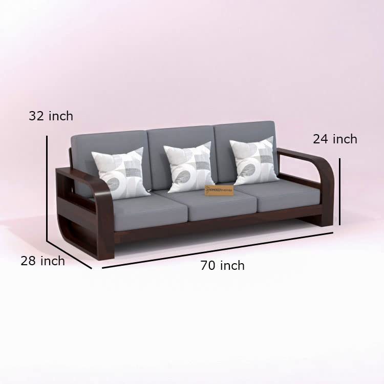 Image of Wooden 7 Seater Sofa Set for Living Room | Seven Seater Sofa for Office & Lounge | 3+2+2 Seater Sofa Sets for Home | Sheesham Wood (3+2+2 Seater,Walnut Finish)