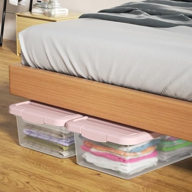 2 Packs Clear Storage Box Plastic, Plastic Lidded Storage Bins, 14 Quart