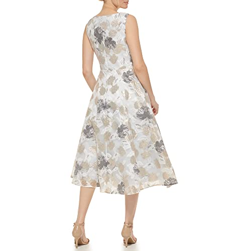 Eliza J Women's Midi Style Floral Organza Sleeveless V-Neck Dress4