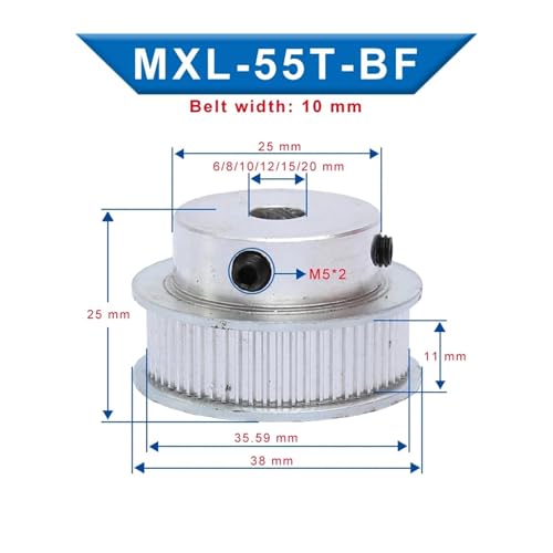 Poulie MXL-55T synchrone rainure 11mm alésage 8mm courroie 10mm - 2