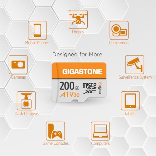 Image of GIGASTONE 200GB Micro SD Card 2-Pack, A1 V30, 4K Video Recording, Compatible with Security Camera, Dash Cam, Drone, 100MB /s MicroSDXC Memory Card UHS-I V30 Class 10, with Adapter