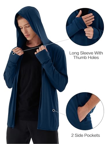 Image of Mens UPF 50+ UV Full Zip Sun Protection Hoodie Jacket With Thumb holes Cooling Lightweight Fishing Hiking Cooling Shirts men
