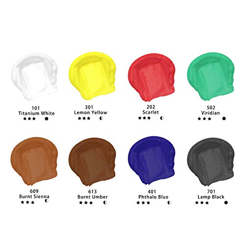 Image of Artecho Professional Acrylic Paint Set, 8 Primary Colors (120ml / 4.05oz) Tubes, Art Craft Paints for Canvas, Rock, Stone, Wood, Fabric, Art Supplies