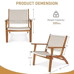 Outvita Natural Stain Outdoor Chair, Mid Century Modern Accent Armchair, Reading Lounge Chair with Ecru Handwoven Rope and Solid Acacia Wood Frame for Bedroom Patio Balcony Indoor Outvita Natural Stain Outdoor Chair Mid Century Modern Accent Armchair Reading Lounge Chair with Ecru Handwoven Rope and Solid Acacia Wood Frame for Bedroom Patio Balcony Indoor
