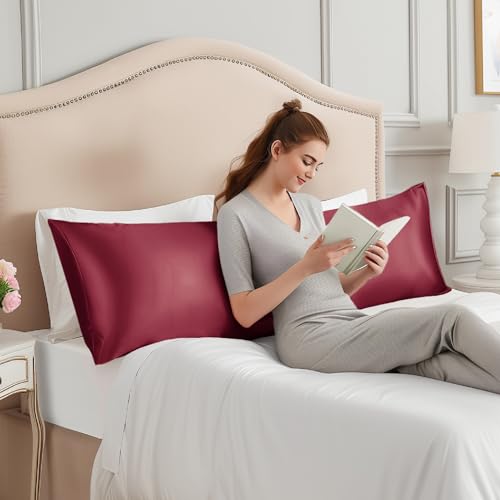 Image of INFIIXSO Silk Pillowcase Burgundy 20 inchx54 inch