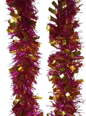 TRTO 1x 2M Hot Pink & Gold Tinsel Christmas Tree Decorations X'mas Garland Christmas Tree Tinsel Decoration (6.5FT)