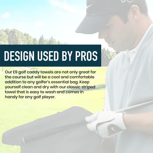E9 Golf Caddy Towel - Large 22" X 44" Caddie Style Golf Towel Design, Use The Same Golf Towel That Tour Players Use, Simple, Clean Design, Black With White Stripes #TOP5