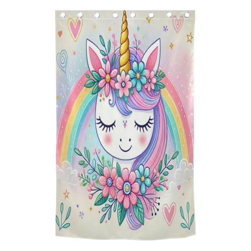 J JOYSAY Cartoon Unicorn Flowers Heart Blackout Window Curtain Panels Thermal Insulated Window Drapes Grommet Blackout Drapes for Bedroom Bathroom Living Room 84 x 52 Inch
