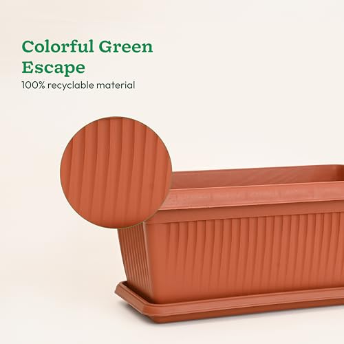 Image of UGAOO Bellow Rectangle Window Planter - Set of 3 | Terracotta Colour | Long & Deep Planters for Balcony Railings, Windowsills & Gardens | Lightweight, Durable & Recyclable | Matte Finish