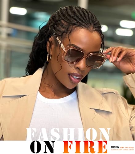 FEISEDY Trendy Polarized Cateye Sunglasses Womens Vintage Oversized Square Sunglasses UV400 Protection B00032