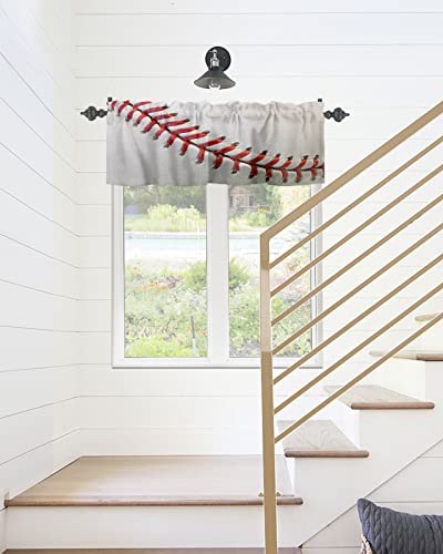 Window Valances Kitchen Short Curtains, Baseball Sports Rod Pocket Valance Drapes Decorative Window Treatment For Living Room Bedroom Bathroom Red Pattern On White 54X18In #TOP5