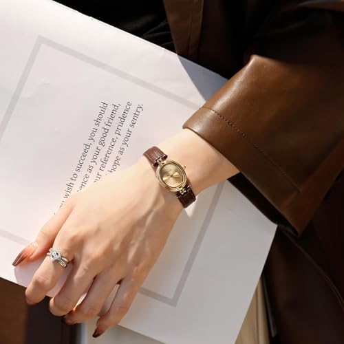 Elegant Women's Gold Oval Quartz Watch with Vintage Leather Strap - Waterproof Luxury Casual Timepiece for Ladies - Image 5