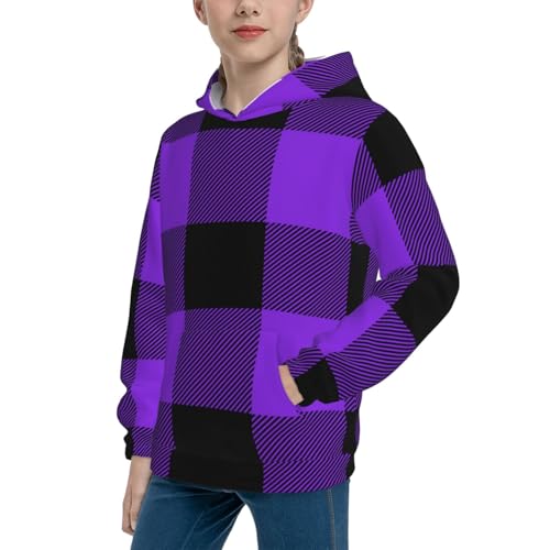 Purple Buffalo Plaid Kid Hoodies Boys Sweatshirts Girls Pullover with Pocket2
