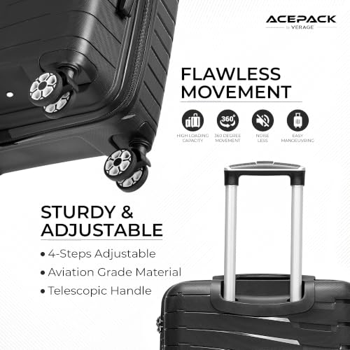 Image of ACEPACK By Verage - STARLINK Unbreakable Hard Side Polypropylene Luggage Small Cabin 41L | Lightweight Suitcase Set with 360 Silent Spinner Wheels, Number Lock, Telescopic Handle & 3 Year Warranty