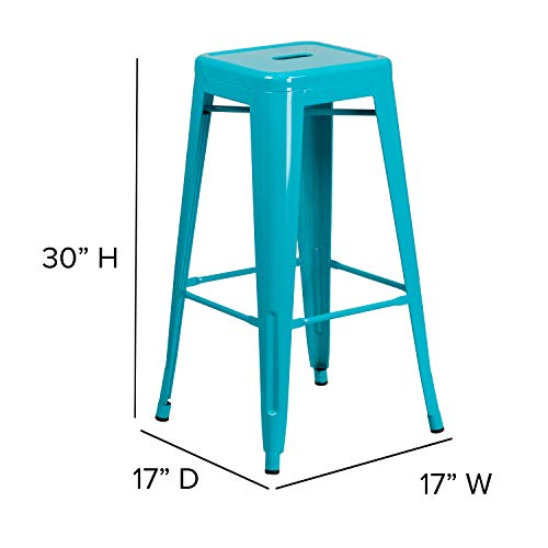 Emma + Oliver Commercial Grade 30" H Backless Teal-Blue Indoor-Outdoor Barstool #TOP1