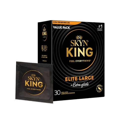 SKYN King Elite Large Extra Glide Non-Latex Condoms, 30 Count – Extra Glide for Extra Comfort