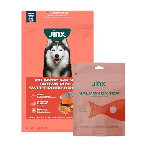 Jinx Premium Dry Dog Food + Bonus Salmon Topper. Salmon, Brown Rice, Sweet Potato Kibble (11.5lb), for All Lifestages with Superfoods & Probiotics Cover