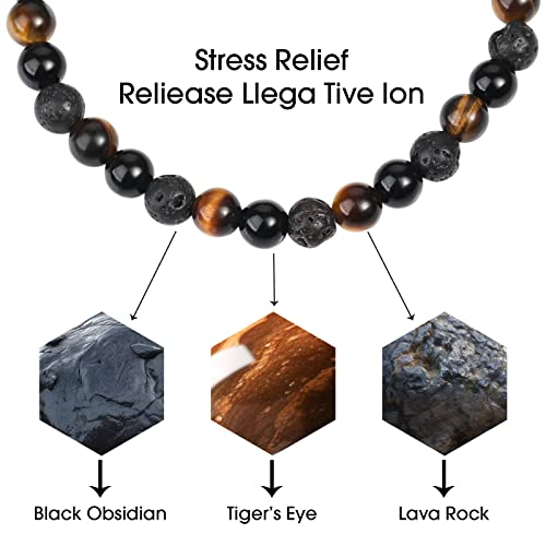 image for CARITATE Natural Beaded Bracelets for Men Boys - 6mm Tiger Eye Obsidia