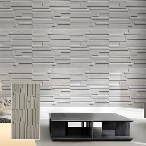Paneles de pared estriados con textura 3D, 6 piezas de azulejos grises para sala de estar, dormitorio, sótano, escaleras, revestimiento de pared de poliuretano, 23.6 x 47.2 pulgadas, elegante