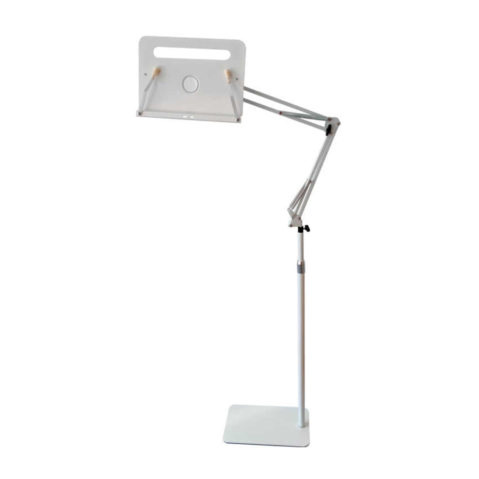 Leggio da Terra, Regolabile a 180°, Supporto da Lettura Mobile in Acciaio, con fermapagine Regolabili, per spartiti Musicali (Bianco, 140 cm)