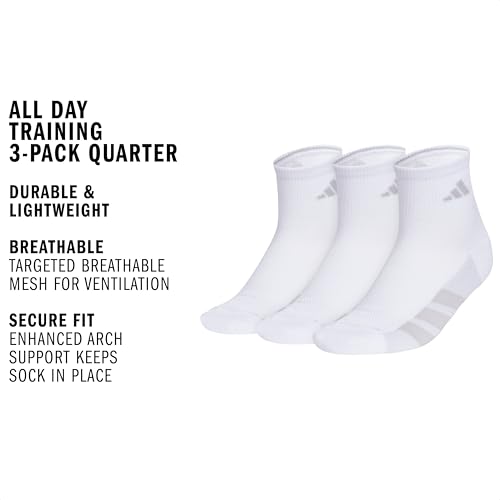 Image of adidas Women's All Day Training Socks 3 Pairs | 3-Pack, Targeted Cushioning, Arch Support, Breathable Moisture-Wicking, Reinforced Heel & Toe, All-Day Comfort