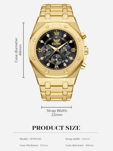 Image of OPK Men Analog Automatic Watches Waterproof Multifunction Chronograph Diamond Moon Phase Luminous Stainless Steel Band Wrist Watches