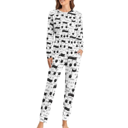 Ensemble pyjama femme notes de musique noir et blanc, le cadeau idéal pour passionnées de chant