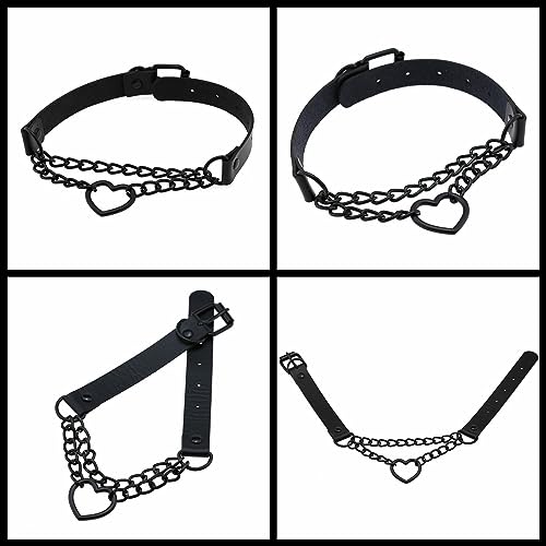 Vintage Love Heart Black Leather Choker Collar Body Chain Belt Set for Emo Gothic Cosplay Gifts3