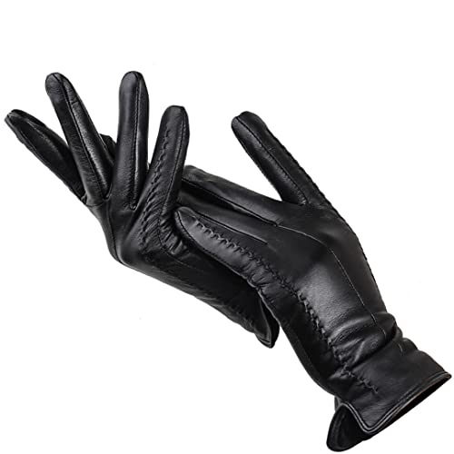 Guantes de Cuero Blanco Guantes cálidos con Forro Corto de Piel de Oveja para Mujer