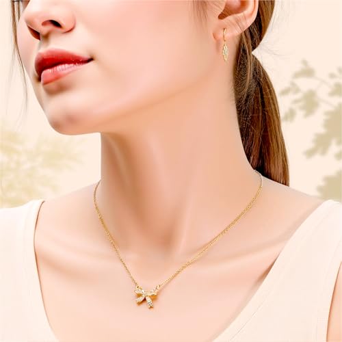 TIESOME Złoty naszyjnik z kokardą, delikatny wisiorek z kokardą, łańcuszek Choker, uroczy mały naszyjnik dla kobiet, elegancki naszyjnik, biżuteria, modny estetyczny dodatek