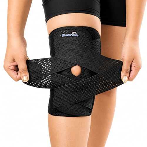 Image of Wonder Care Adjustable Wrap Knee Support Brace, Air Mesh Fabric Knee Brace Cap for Pain Relief, Sports, Arthritis, Running Protection for Men & Women (2, S)