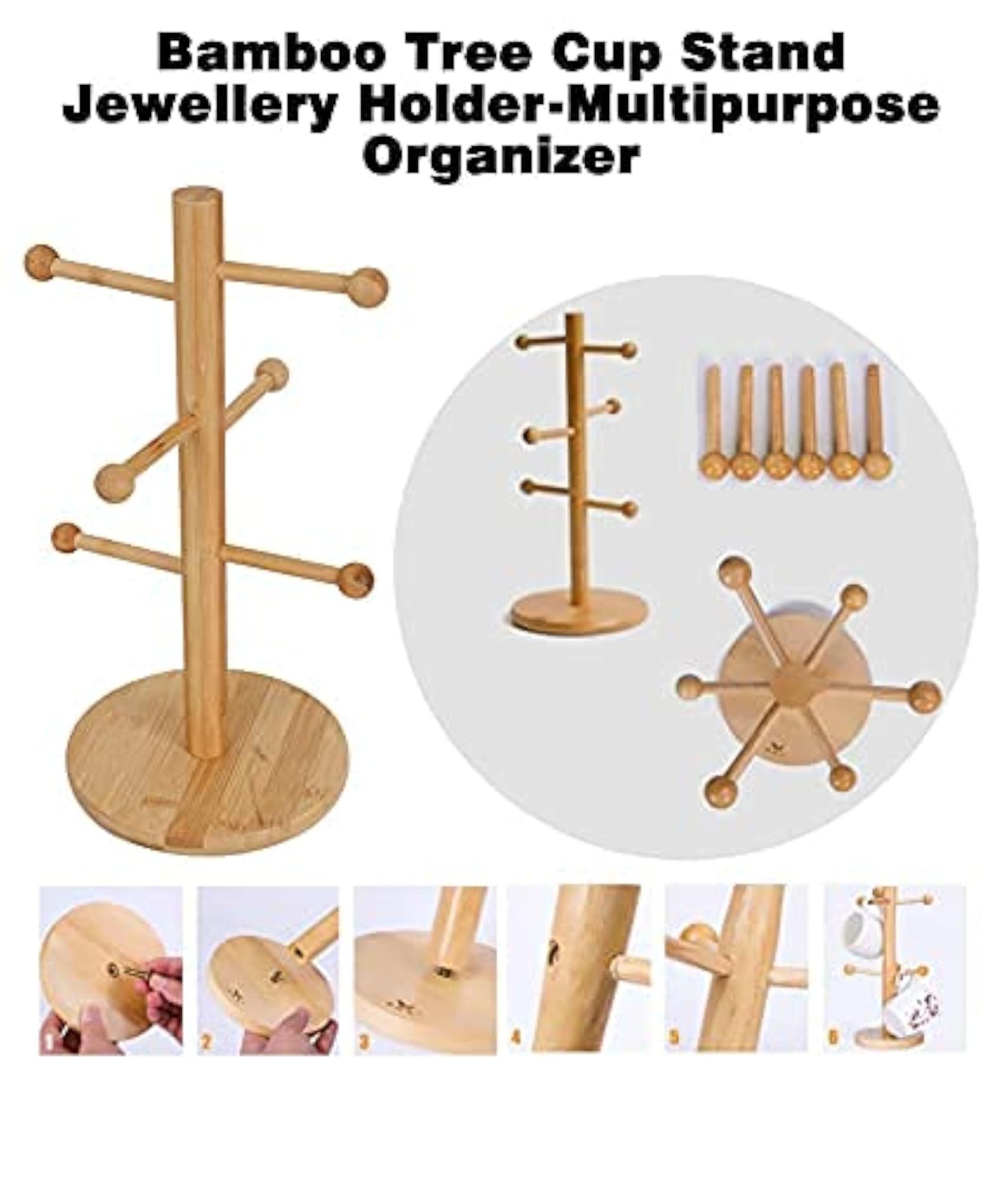 Eco-Friendly Bamboo Mug Holder Stand for Kitchen