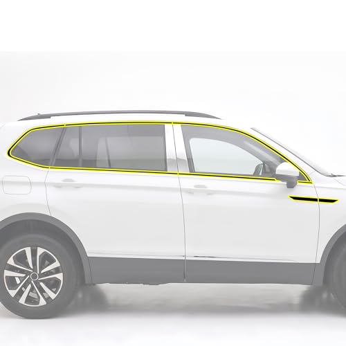Image of BOGAR TECH DESIGNS for Volkswagen Tiguan 2018-2024 Side Window Chrome Delete - Precut Vinyl Trim Overlay, Gloss Black Blackout Appearance