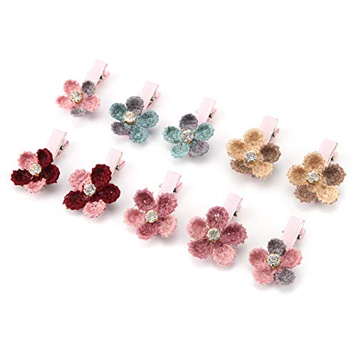 OPPWONG Dog Hair Clips, 10Pcs Flower Small Dogs Hair Bows with Hair Clips Dog Hair Clip Girl Dog Accessories Cat Puppy Party Birthday Grooming Hair Accessories for Kitten Pet Small Dog